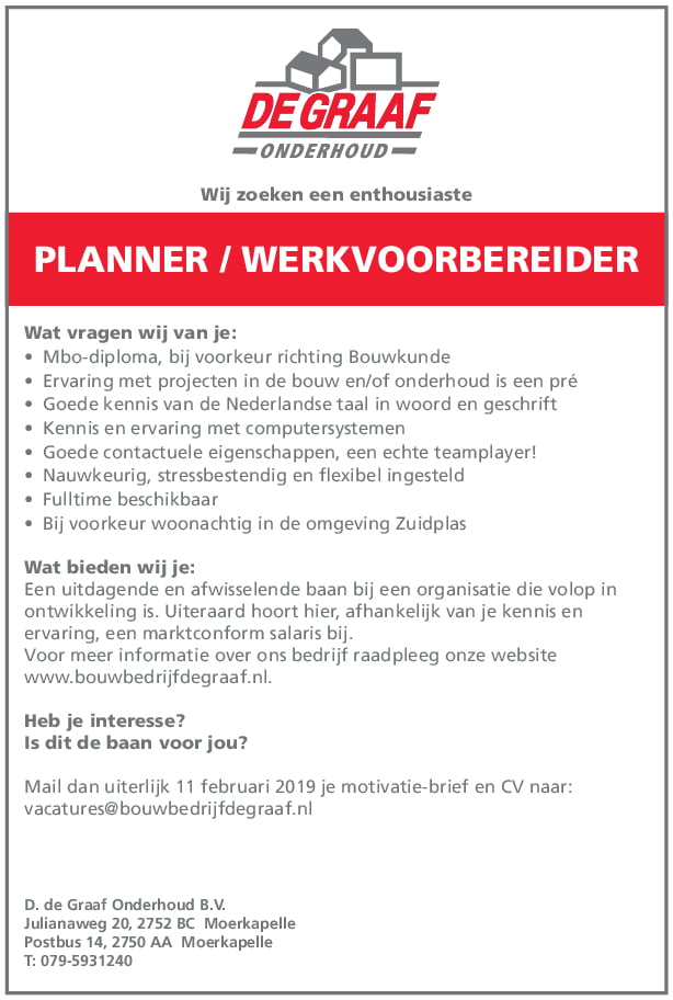 Bouwbedrijf de Graaf - Ervaren Planner